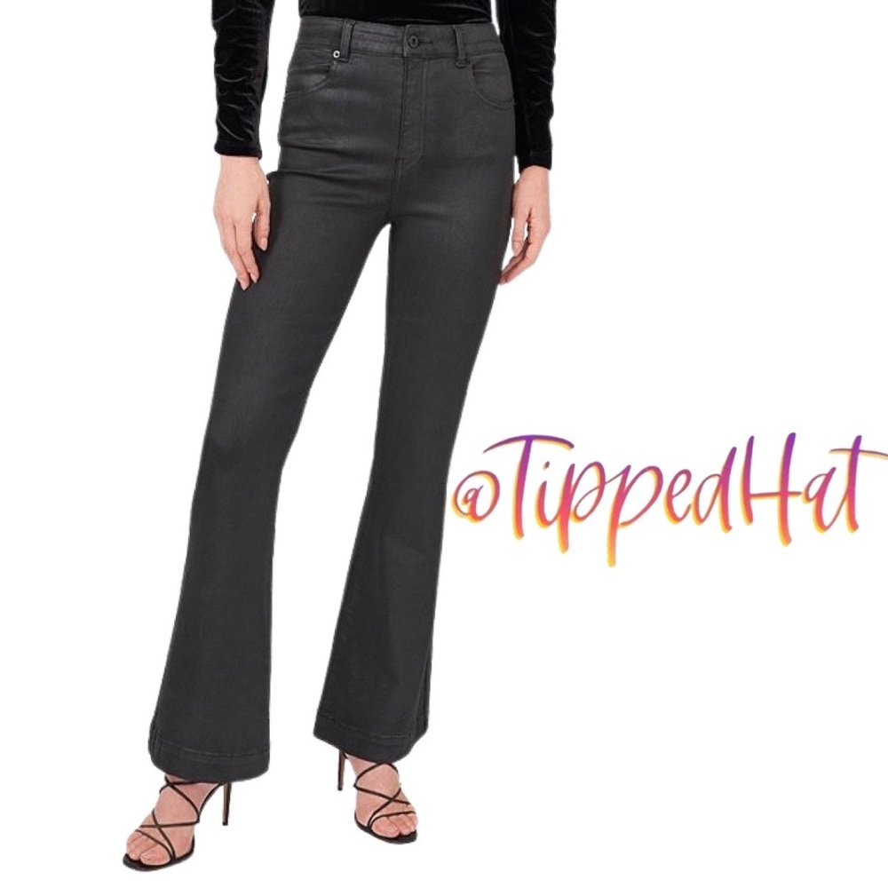 NWT $118 Coated Flare Chelsea & Violet Rich Black Jeans